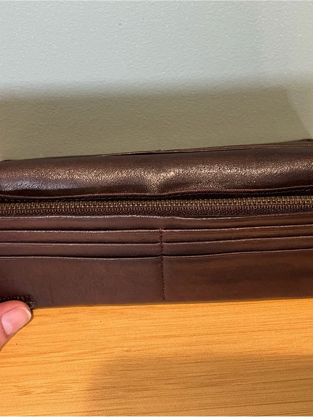 Men's Leather Long Wallet - Dark Brown